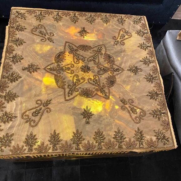 Indian handmade beaded/sequinned mesh tablecloth 42x42 - Picture 1 of 7